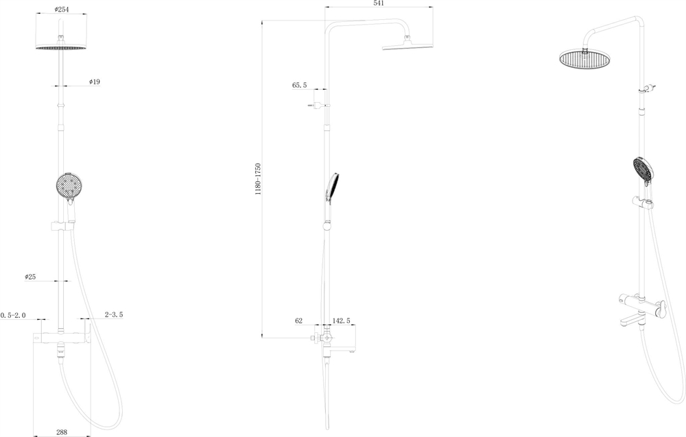 FO.202.KM.CR Душевая колонна Fonte/Фонте на 3 потока с поворотным изливом и механическим смесителем, хром