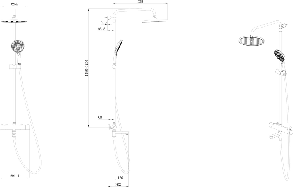 FO.302.KM.CR Душевая колонна Fonte/Фонте на 3 потока с поворотным изливом с термостатическим смесителем, хром