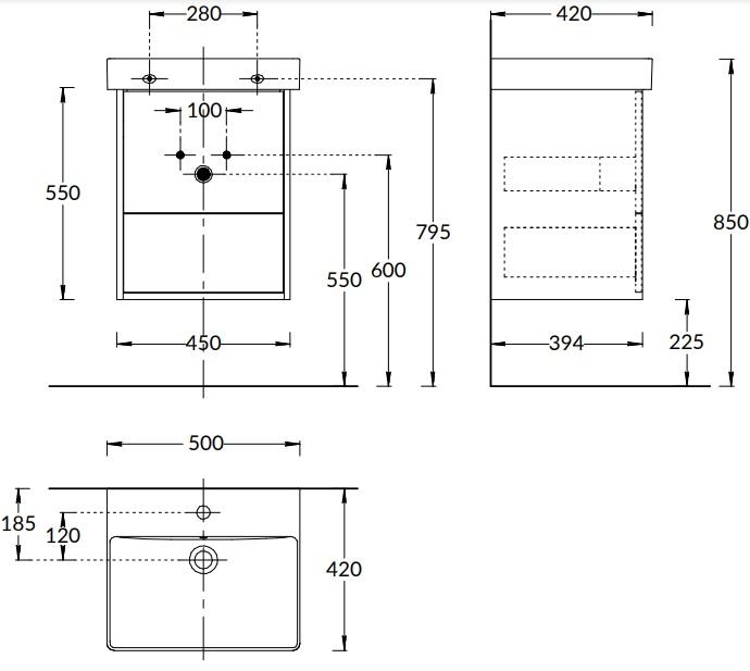 PRO.50.2/WHT Тумба Pro/Про подвесная 2 ящика 50, белая матовая