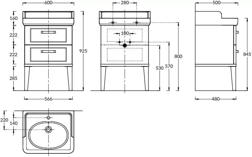 PO.M.60.2/BLK Тумба Pompei/Помпеи напольная с 2 ящиками 60, черная глянцевая